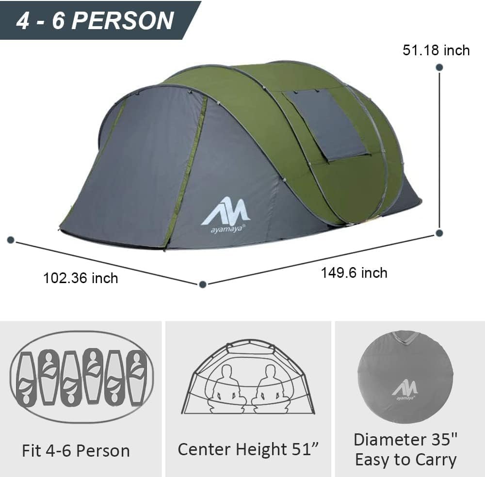 6 Person Easy Pop Up Tents for Camping - AYAMAYA D... - Image 4