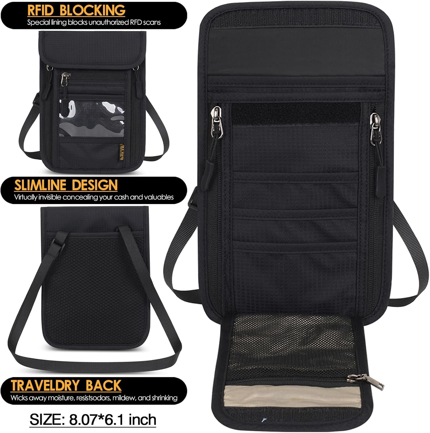 Travel Neck Wallet RFID Blocking – Hidden Passport... - Image 4