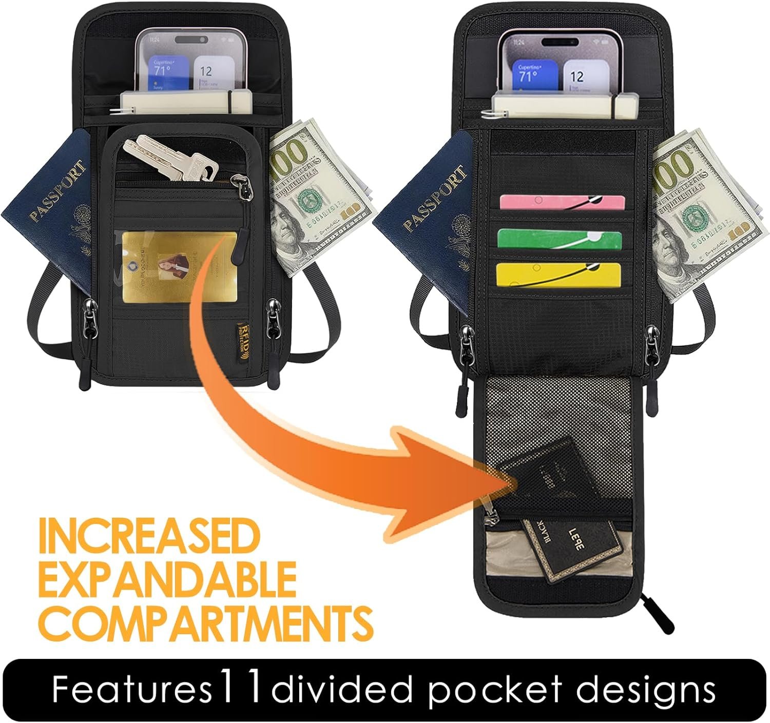 Travel Neck Wallet RFID Blocking – Hidden Passport... - Image 3