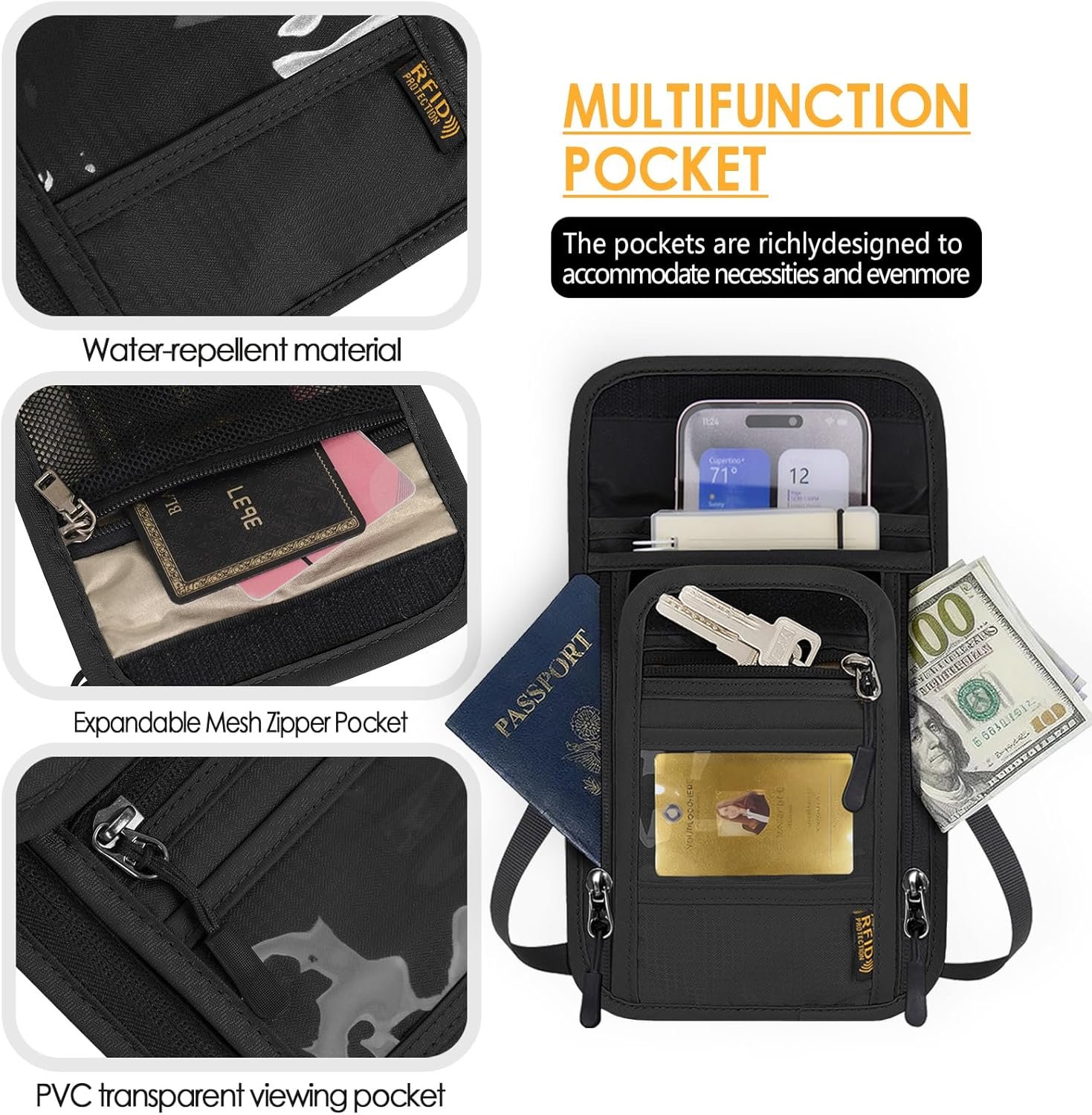 Travel Neck Wallet RFID Blocking – Hidden Passport... - Image 6
