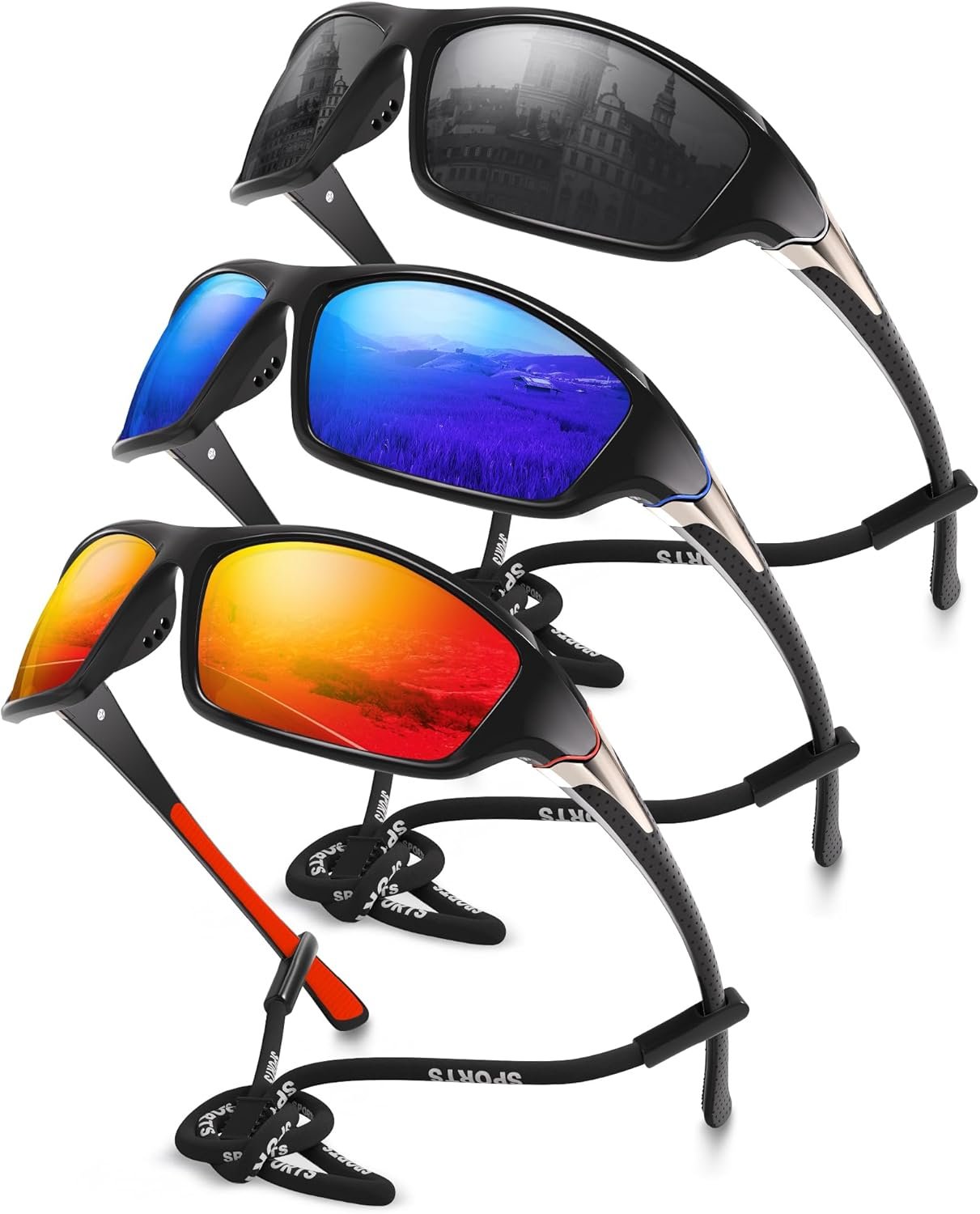 3 Pack Polarized Sports Sunglasses for Men, Mens S... - Image 2