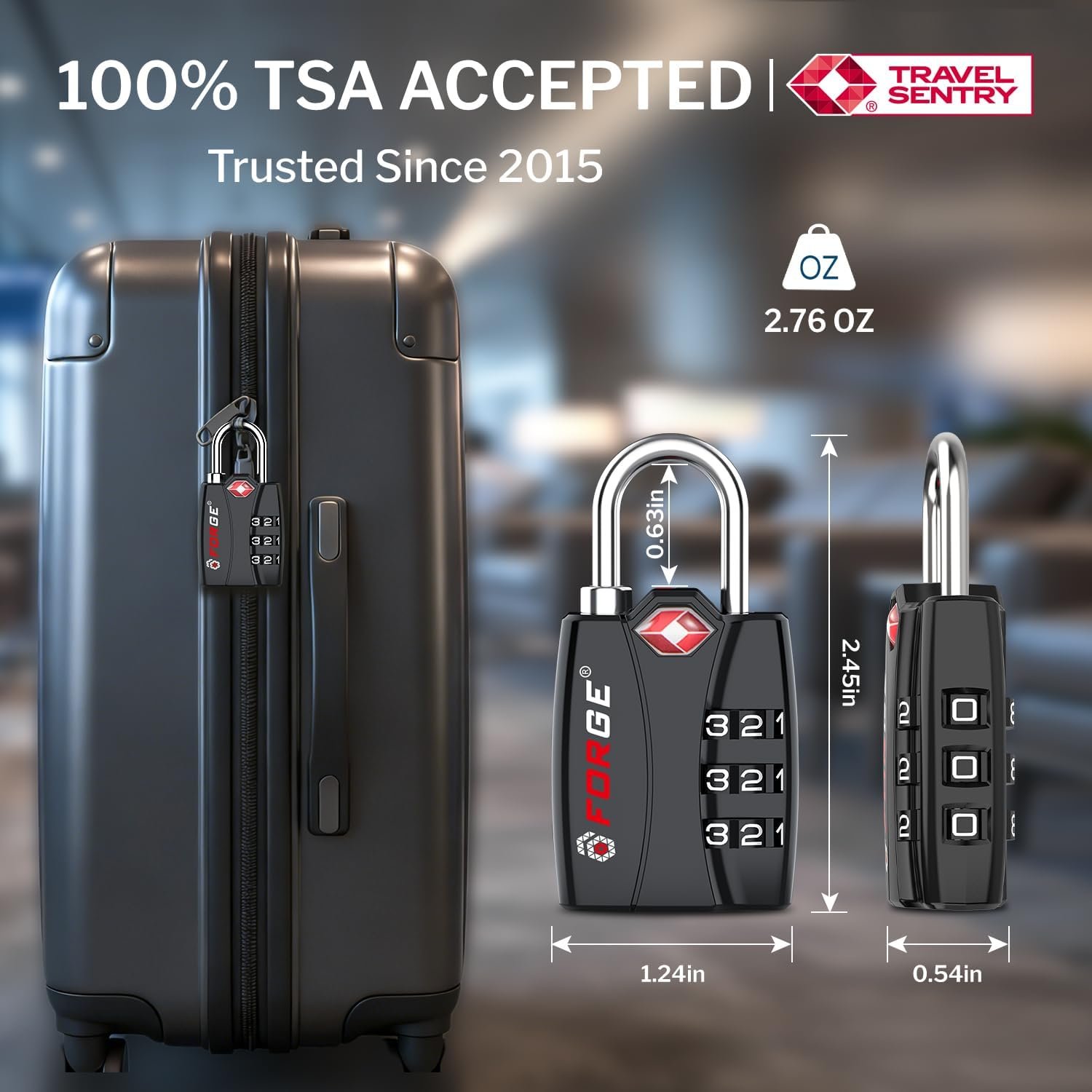 Forge TSA Approved Luggage Locks - Black 2 PK - Image 5