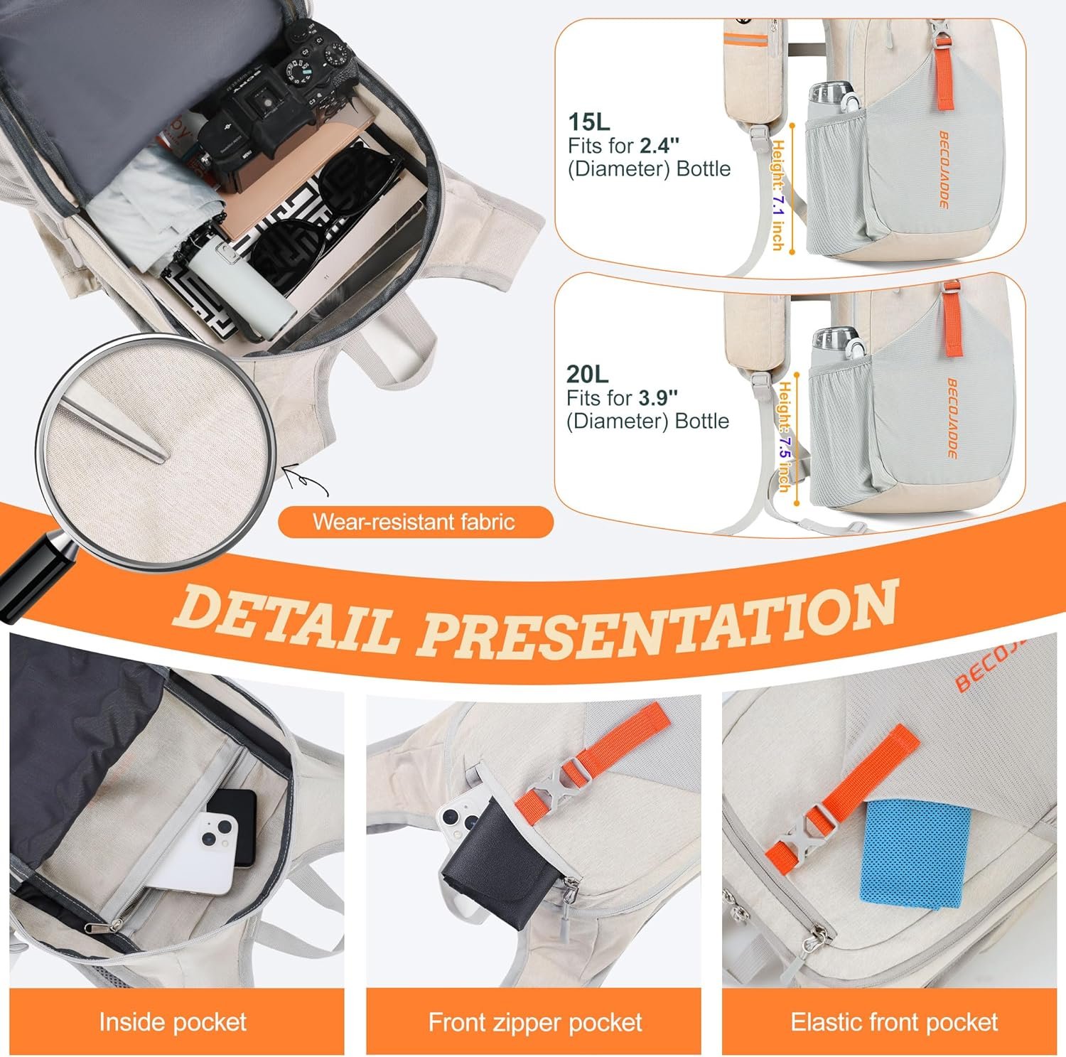 BECOJADDE 15L Small Hiking Backpack for Men Women ... - Image 4