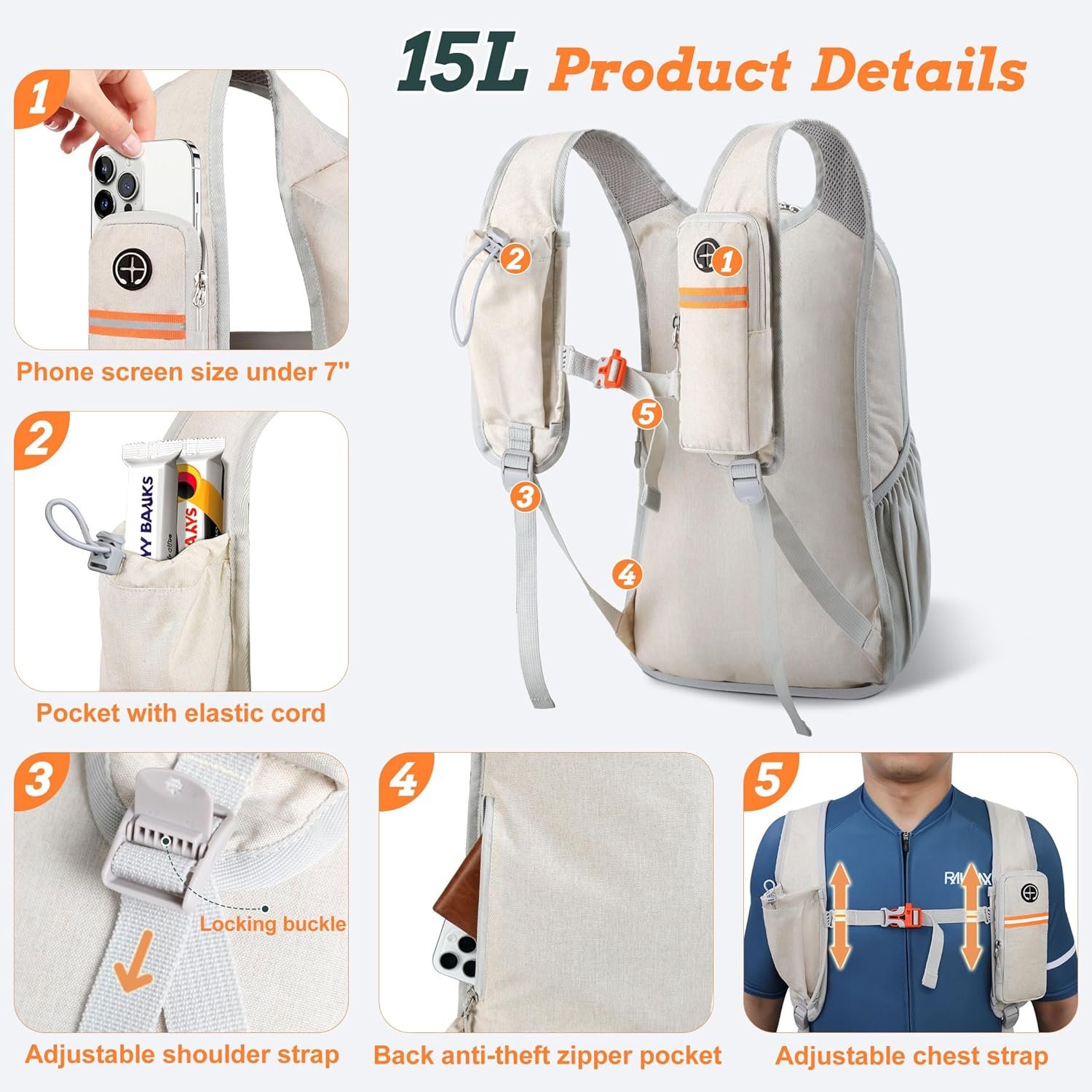 BECOJADDE 15L Small Hiking Backpack for Men Women ... - Image 3