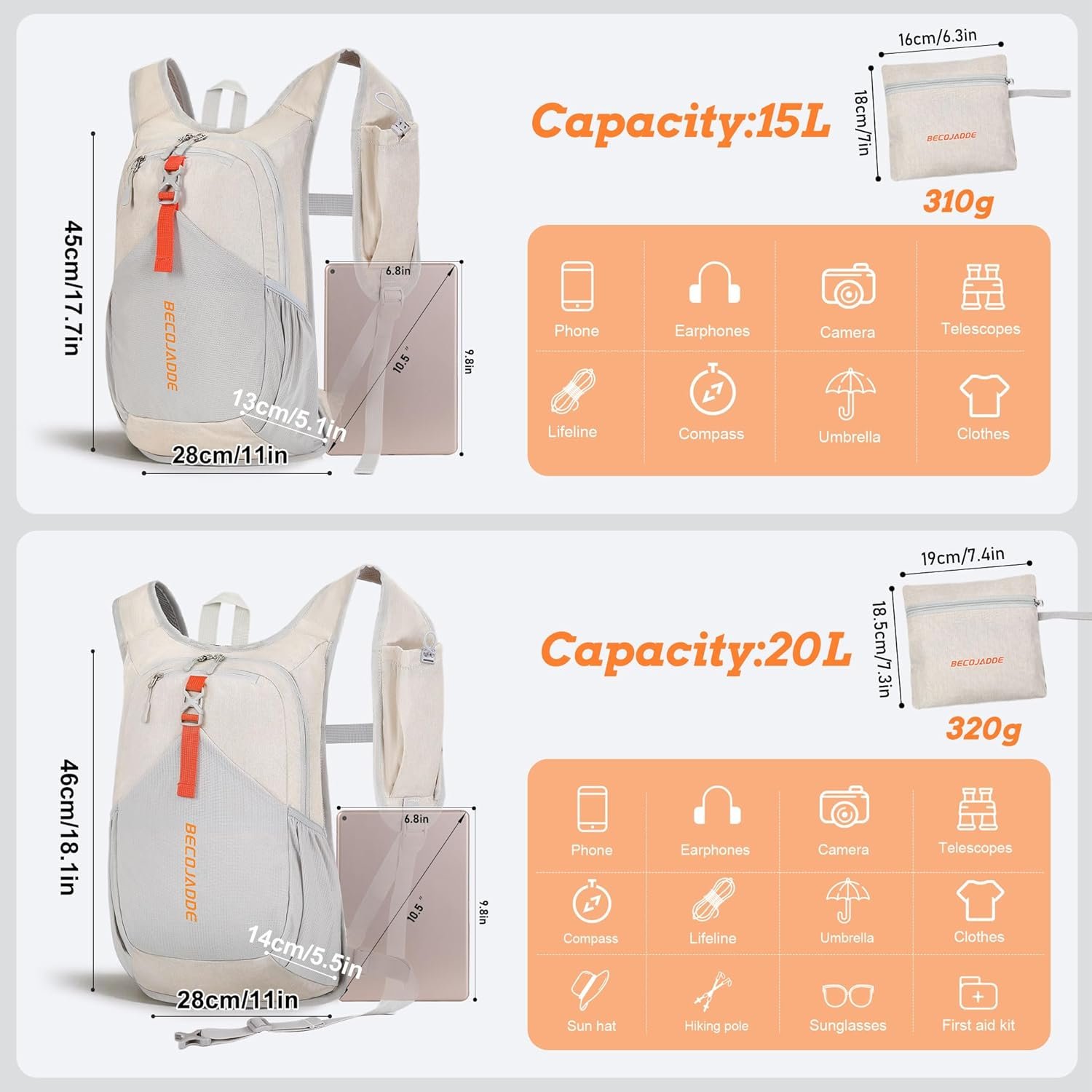 BECOJADDE 15L Small Hiking Backpack for Men Women ... - Image 5