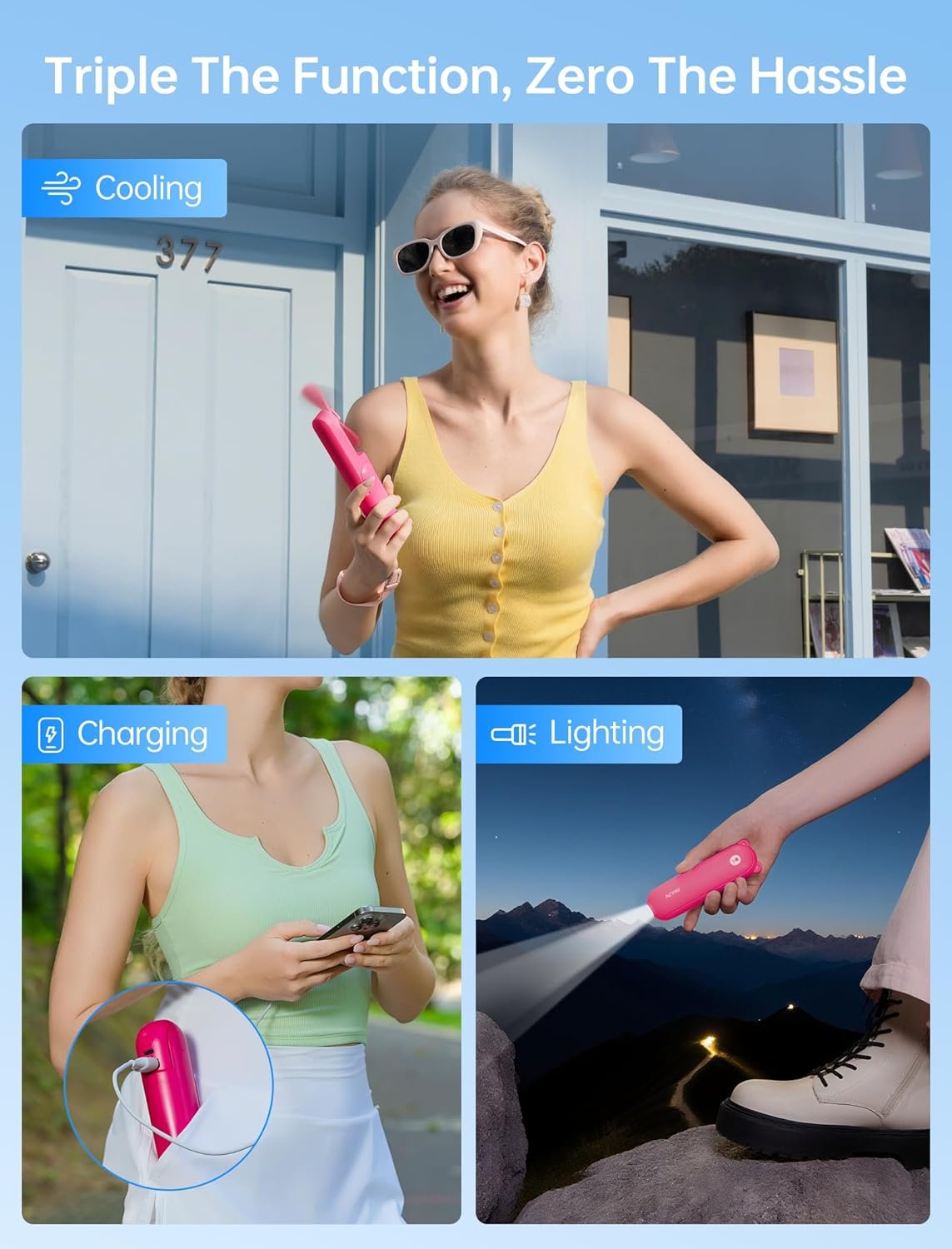 JISULIFE 3 IN 1 Handheld Mini Fan - Portable Fan &... - Image 3