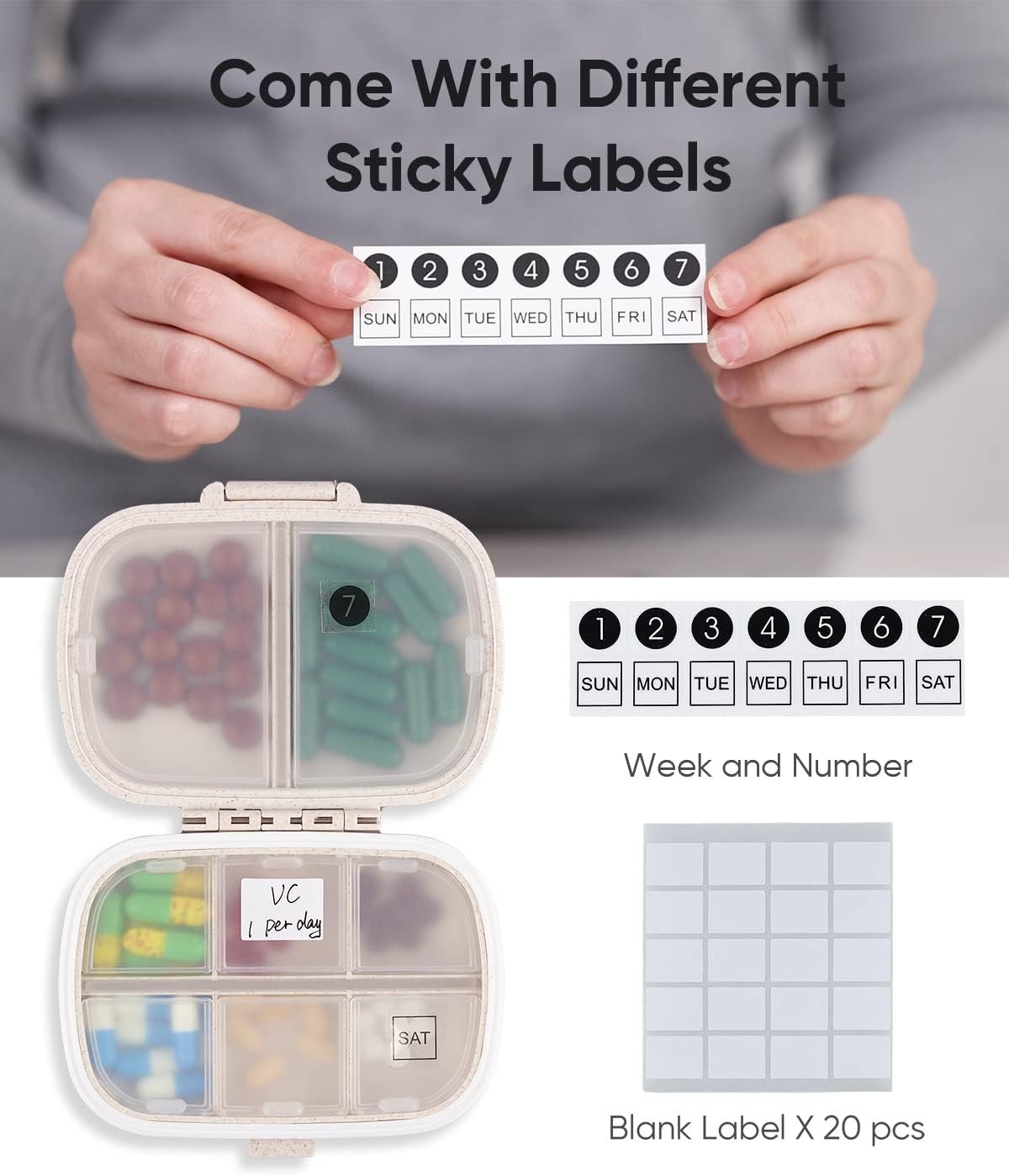 Holii Travel Pill Organizer, 8 Compartments Portab... - Image 3
