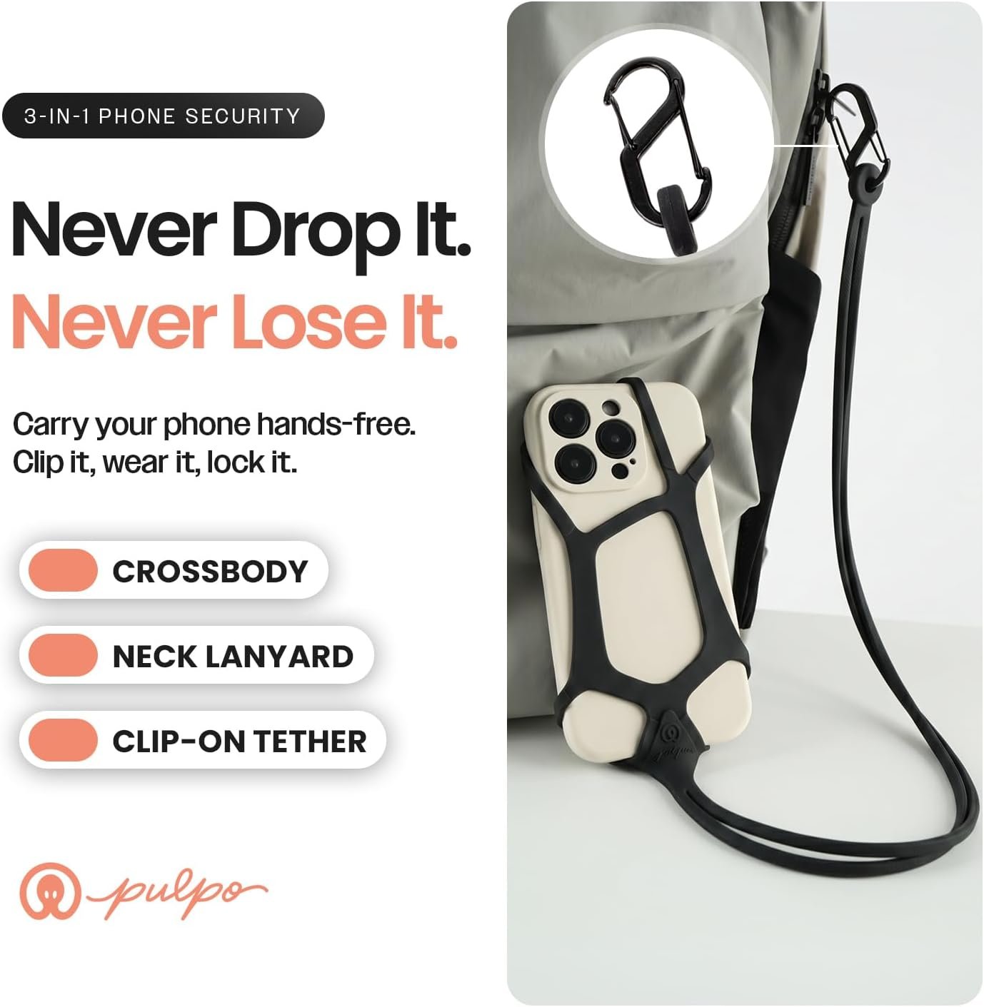 Pulpo Safety Cell Phone Lanyard Grey Fits Smartpho... - Image 4