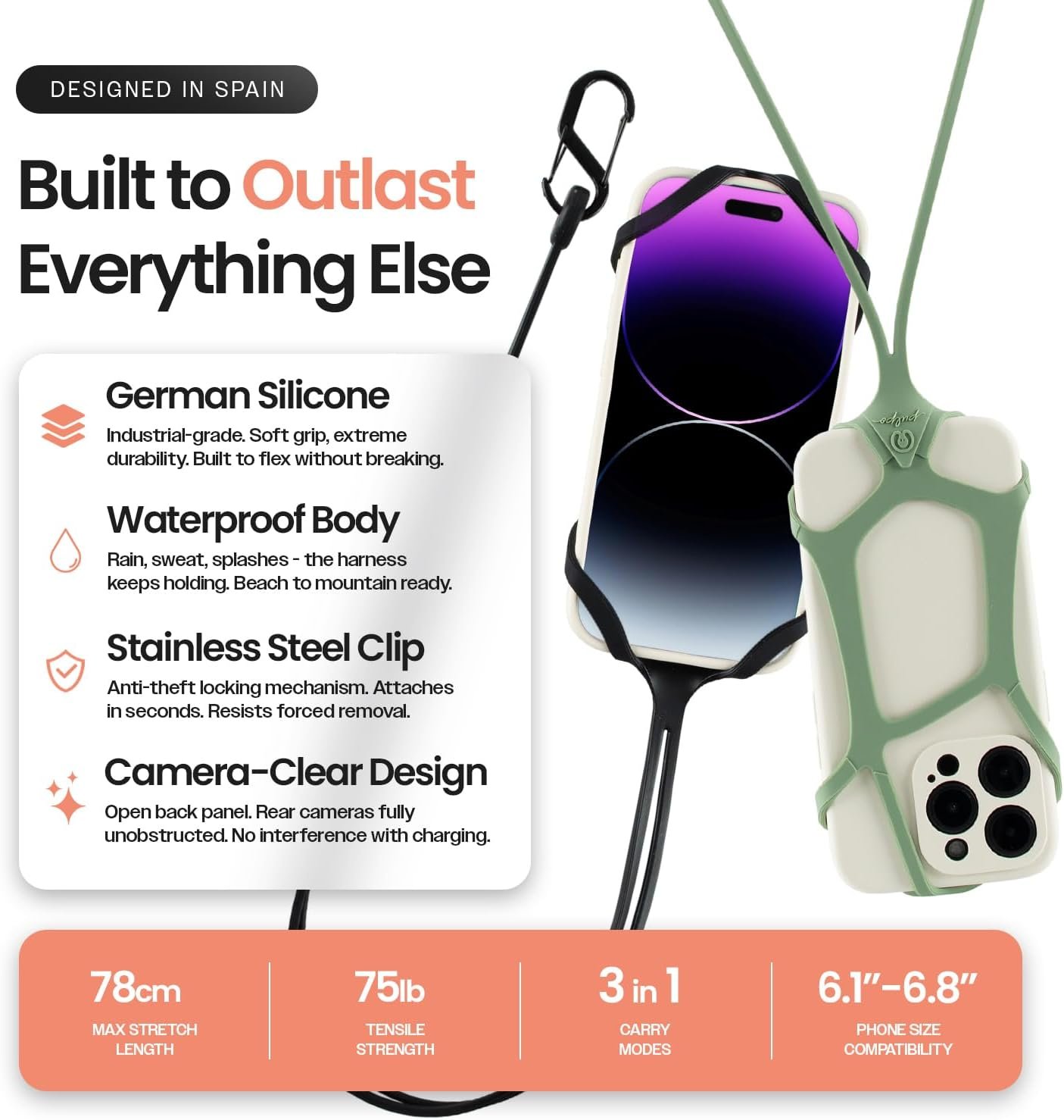 Pulpo Safety Cell Phone Lanyard Grey Fits Smartpho... - Image 6