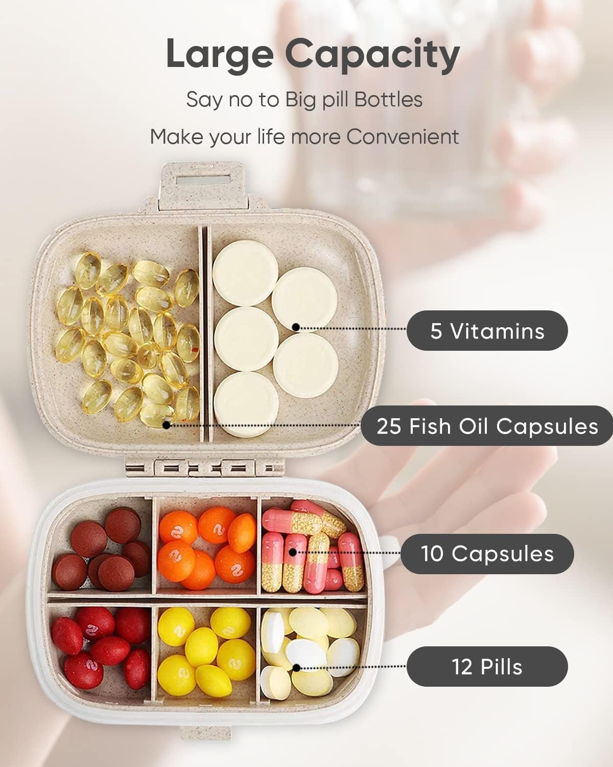 Holii Travel Pill Organizer, 8 Compartments Portab... - Image 7
