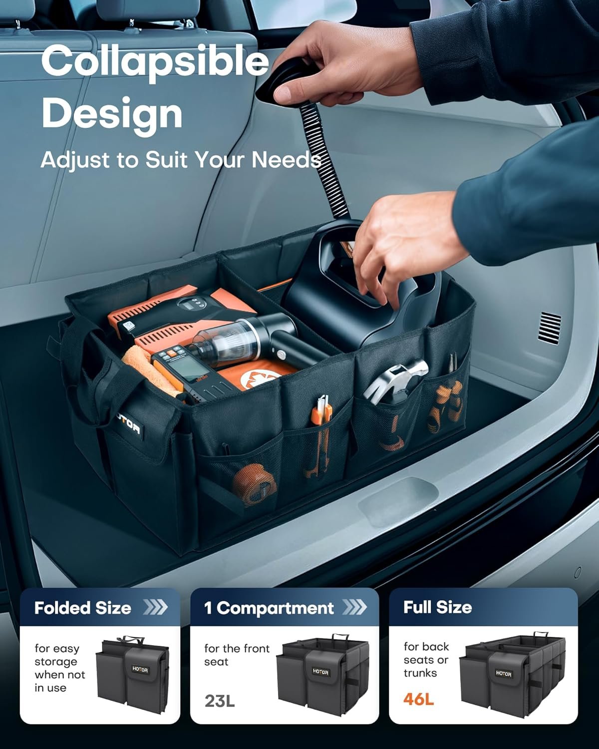 HOTOR Trunk Organizer - Foldable Car Organizer for... - Image 7