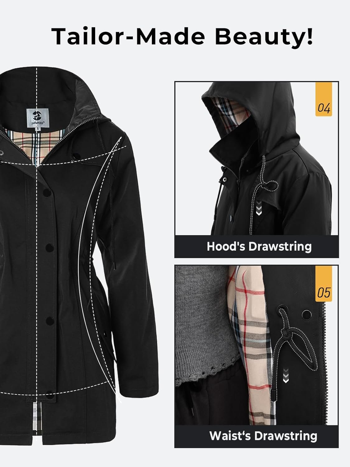 SaphiRose Women's Long Hooded Rain Jacket Outdoor ... - Image 7