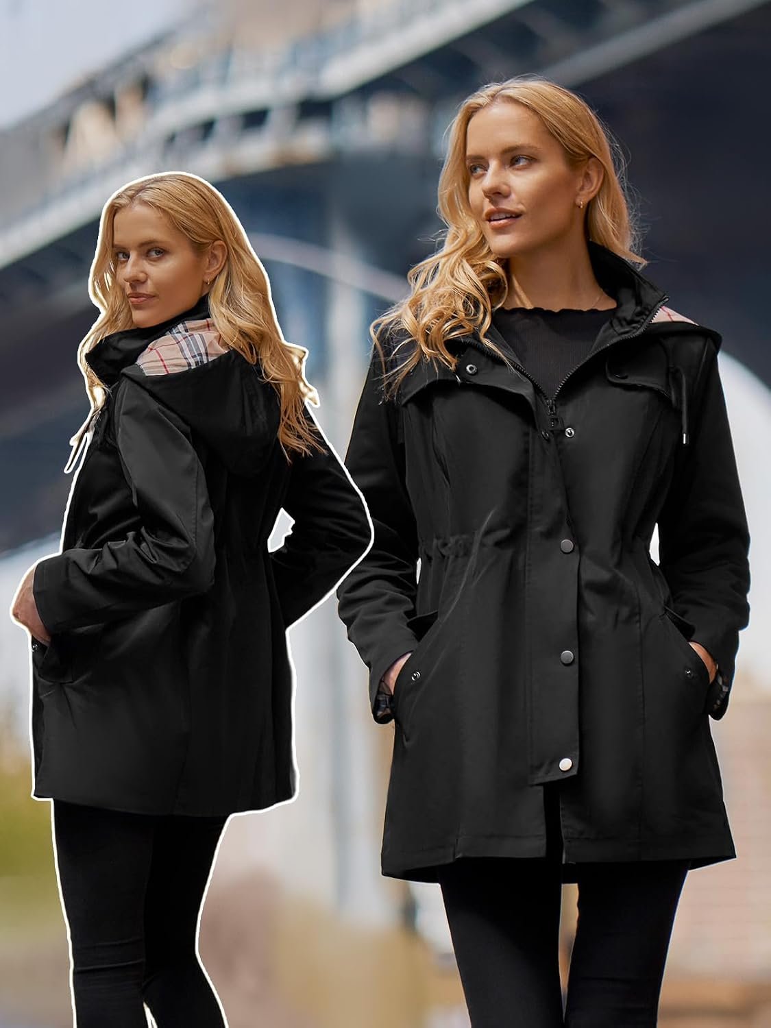 SaphiRose Women's Long Hooded Rain Jacket Outdoor ... - Image 3