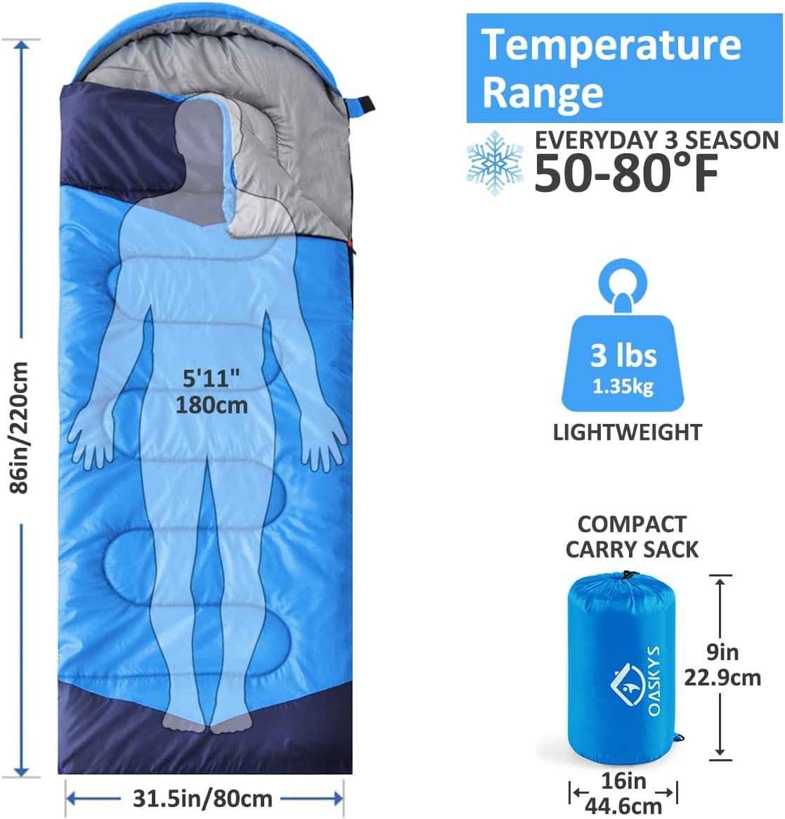 oaskys Camping Sleeping Bag - 3 Season Warm & Cool... - Image 3