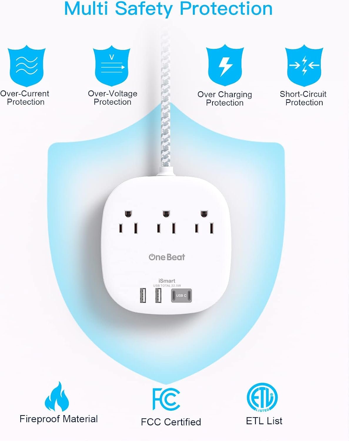 Travel Essentials, 22.5W/4.5A Flat Plug Power Stri... - Image 8
