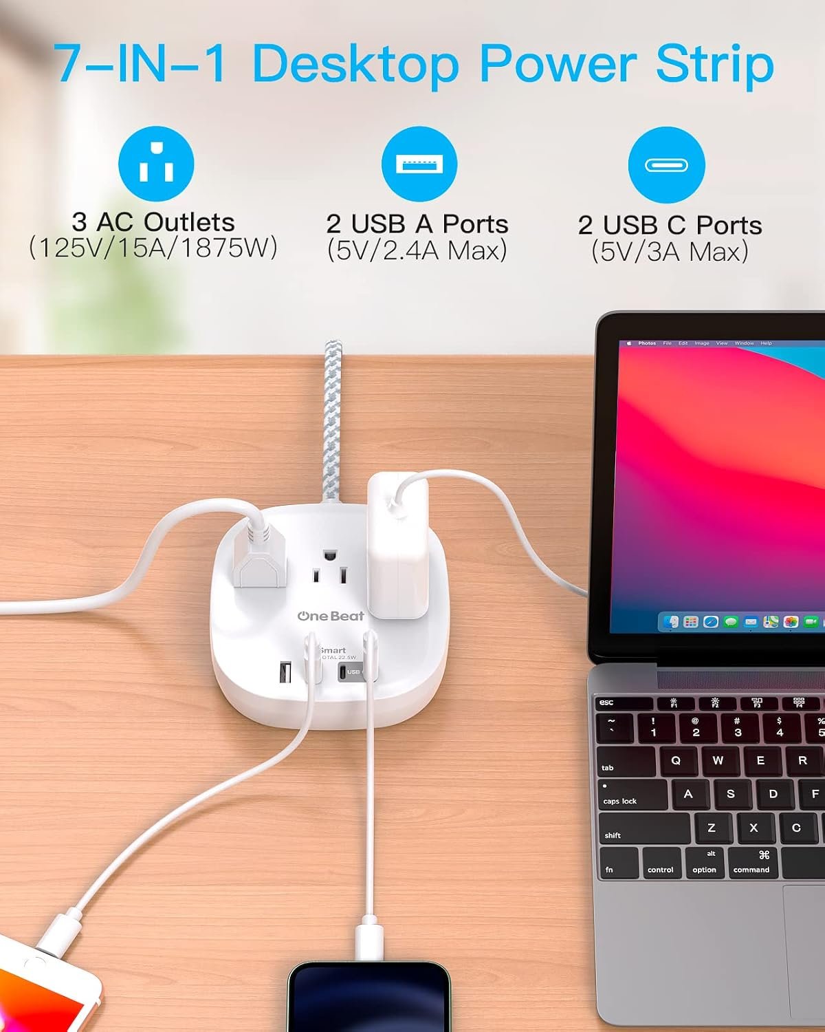 Travel Essentials, 22.5W/4.5A Flat Plug Power Stri... - Image 7