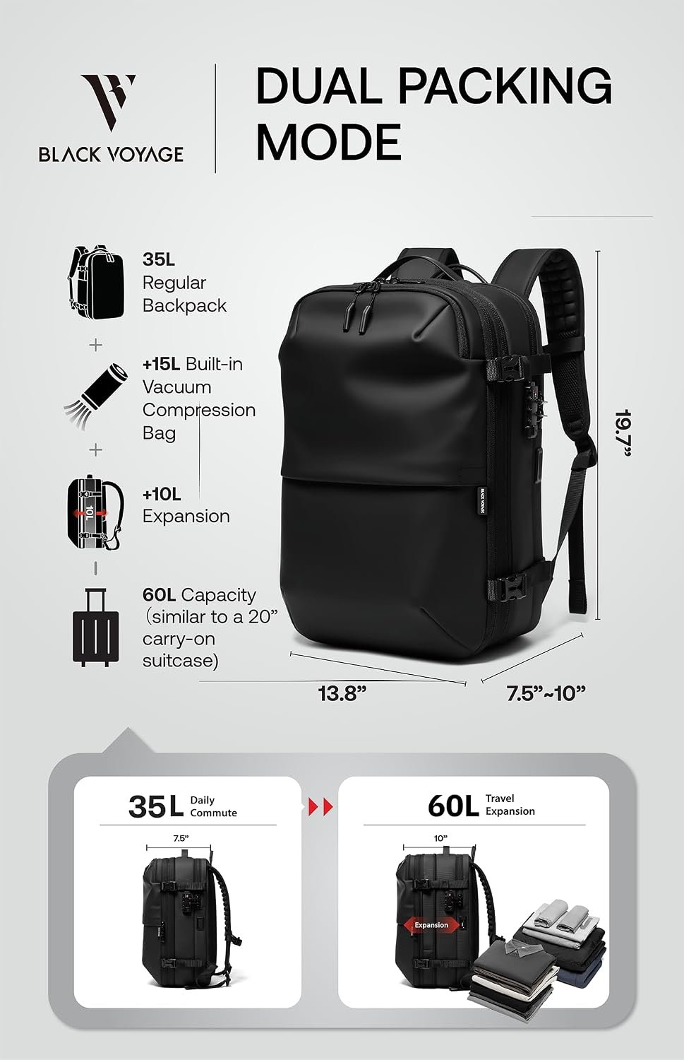 BlackVoyage Vortex Vacuum Seal Travel Backpack 60L... - Image 7