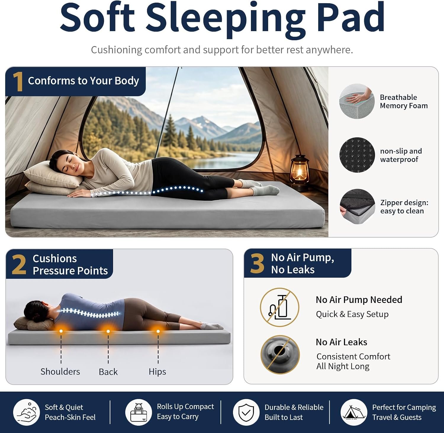 CYMULA Memory Foam Camping Mattress Pad,Sleeping P... - Image 3