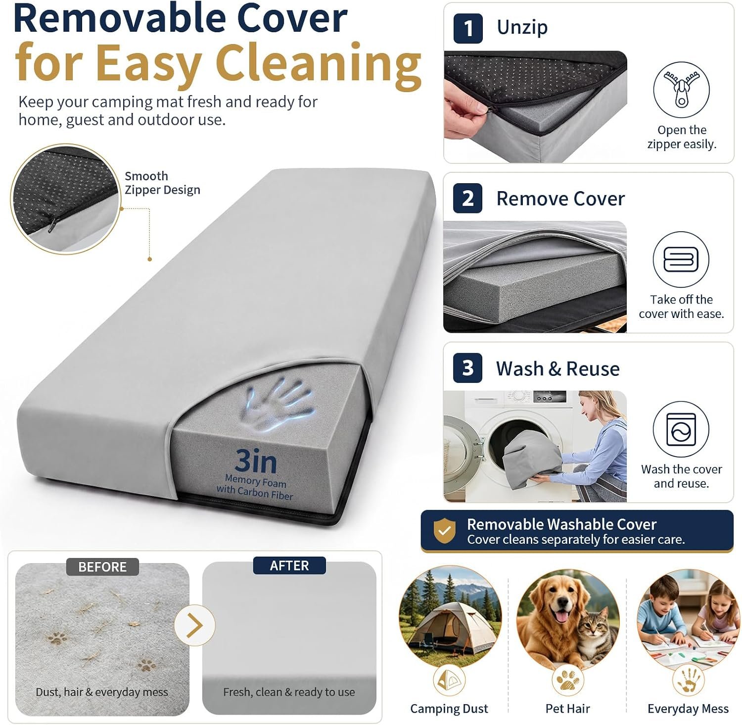 CYMULA Memory Foam Camping Mattress Pad,Sleeping P... - Image 8